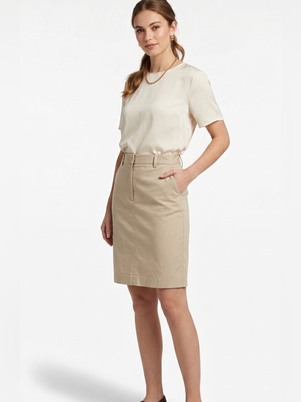 Vintage Banana Republic Beige Khaki Pencil Midi Skirt 4 Made in Italy